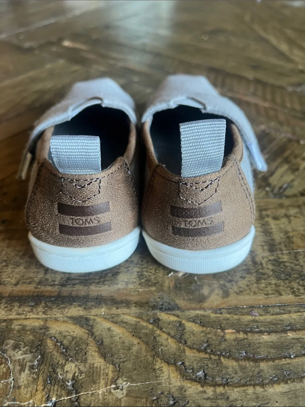 Toms Kids Light Gray Canvas Slip-On Sneakers with Hook & Loop Strap